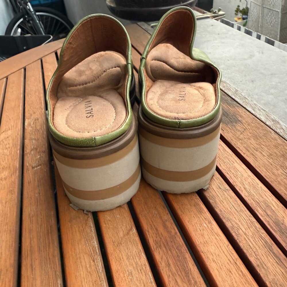 Salvia Olive Green Leather Slide Sandals With Chunky Heel Size 38/7.5 - Picture 6 of 8